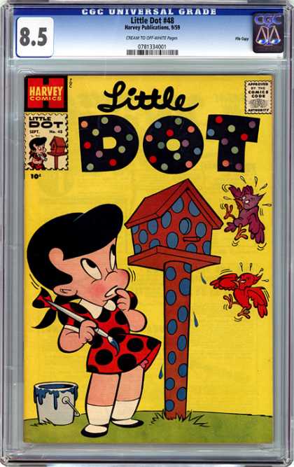 CGC Graded Comics - Little Dot #48 (CGC) - Cardinals - Red Birdhouse With Blue Dots - Blue Paint - Paint Brush - Little Girl