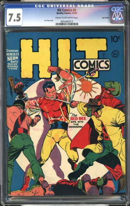 CGC Graded Comics - Hit Comics #6 (CGC) - Swordsmen - Masked Men - Red Bee - Yellow Pants - Four Against One
