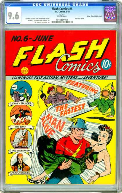 CGC Graded Comics - Flash Comics #6 (CGC) - Flash - The Fastest Man Alive - The Hawkman - Johnny Thunder - The Whip