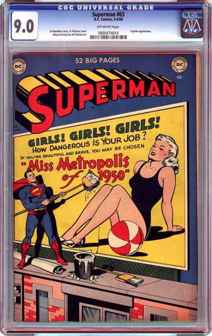 CGC Graded Comics - Superman #63 (CGC) - Billboard - Woman In Bikini - Beach Ball - Broom - Bucket