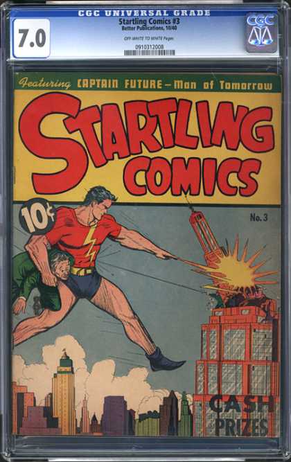 CGC Graded Comics - Startling Comics #3 (CGC) - Captain Future - Man Of Tomorrow - Cash Prizes - Destroyed Building - Holding Man