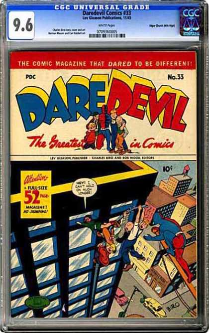 CGC Graded Comics - Daredevil Comics #33 (CGC) - Daredevil - The Greatest In Comics - No33 - 10u00a2 - Hanging From Building