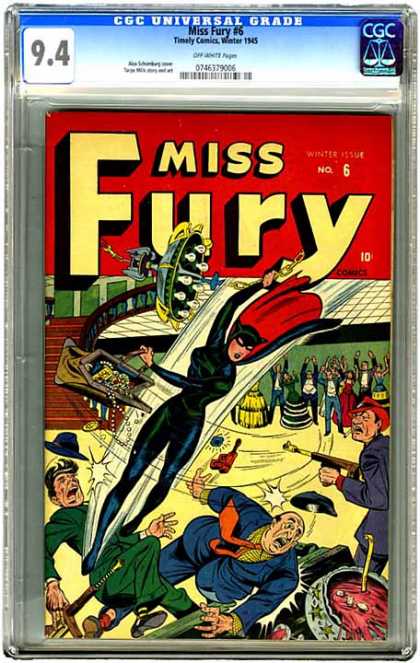 CGC Graded Comics - Miss Fury #6 (CGC) - Heist - Jewelry - Machine Gun - Crowds - Super Hero