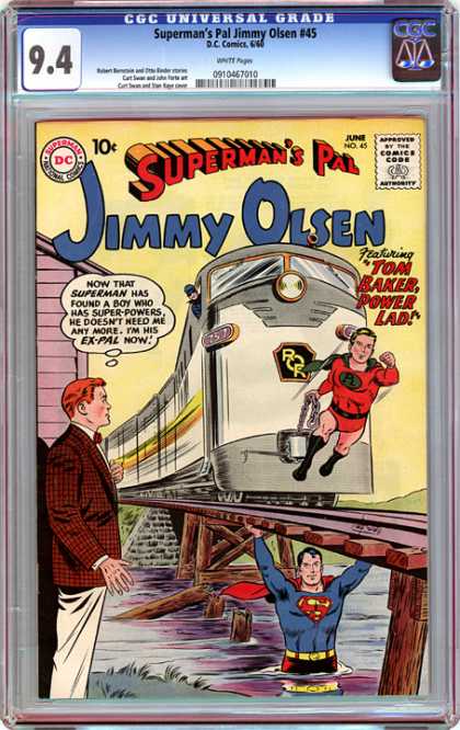 CGC Graded Comics - Superman's Pal Jimmy Olsen #45 (CGC) - Supermans Pal - Jimmy Olsen - Tom Baker Power Lad - Train - Bridge
