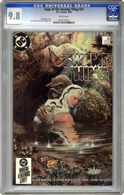 CGC Graded Comics - Saga of the Swamp Thing #34 (CGC) - Swamp Thing 34 - Alan Moore - White Hair - Lake - Butterfly