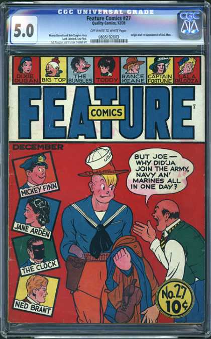 CGC Graded Comics - Feature Comics #27 (CGC) - Mivkey Finn - Jane Arden - The Clock - Ned Brant - Sailors Cap