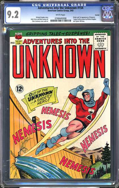 CGC Graded Comics - Adventures into the Unknown #154 (CGC) - Gripping Tales Of Suspense - A Ghostly Hero - Nemesis - Broken Dam - Water Leaking Through