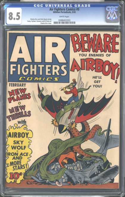 CGC Graded Comics - Air Fighters Comics #5 (CGC) - Air Fighters Comics - Airboy - Sky Wolf - Iron Ace - Airplane