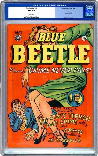 CGC Graded Comics - Blue Beetle #56 (CGC) - Crime Never Pays - Tri-state Terror - True Crime - Flash Gun - Mystery Man