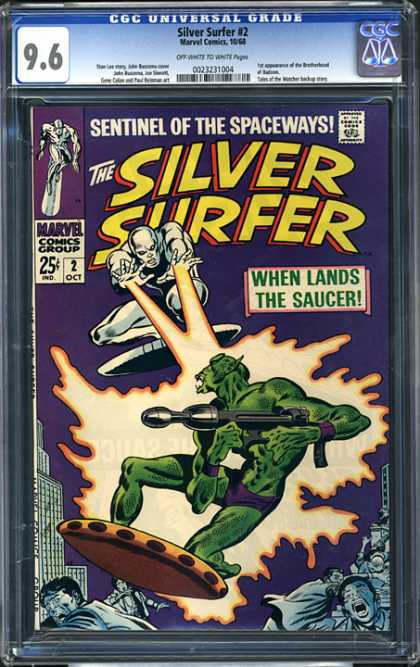 CGC Graded Comics - Silver Surfer #2 (CGC) - Surf Fight - Surf Aliens - Space Fighters - Space Blast - Green Vs White