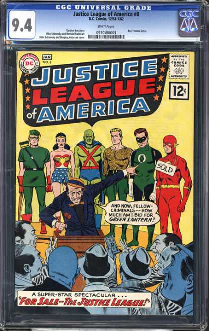 CGC Graded Comics - Justice League of America #8 (CGC) - Gavel - Podeum - Money - Gray Men - Selling Heros