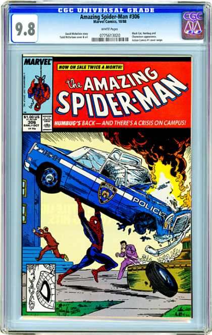 CGC Graded Comics - Amazing Spider-Man #306 (CGC) - Police Car - Explosion - Throw - Humbug - Crisis On Campus