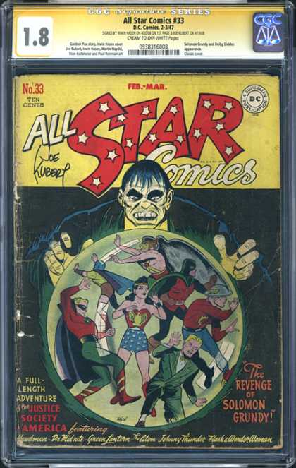 CGC Graded Comics - All Star Comics #33 (CGC) - Joe Kubert - Ten Cents - Dc - February - March - Wonder Woman