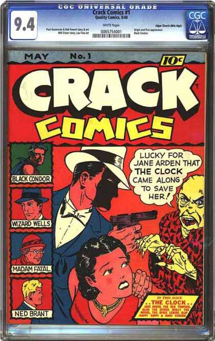 CGC Graded Comics - Crack Comics #1 (CGC) - Golden Age - Guns - Racist - Fedora - The Clock