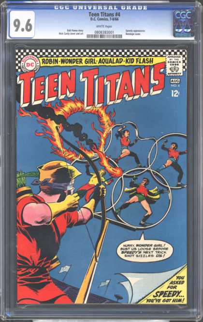 CGC Graded Comics - Teen Titans #4 (CGC) - Robin - Wonder Girl - Speedy - Aqualad - Shooting Flaming Arrow
