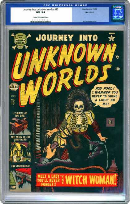 CGC Graded Comics - Journey Into Unknown Worlds #13 (CGC) - Flashlight - Skeleton - Horror - Dark - Witch