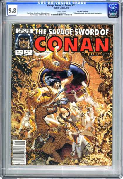 CGC Graded Comics - Savage Sword of Conan #111 (CGC) - Lions - Tigers - Jungle - Purpleblack Circle - Trees U0026 Vines