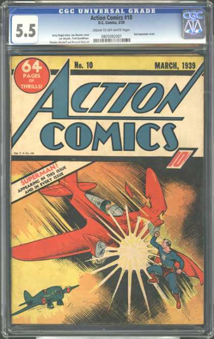 CGC Graded Comics - Action Comics #10 (CGC) - Superman - Jet Plane - Plane - Collition - Punch