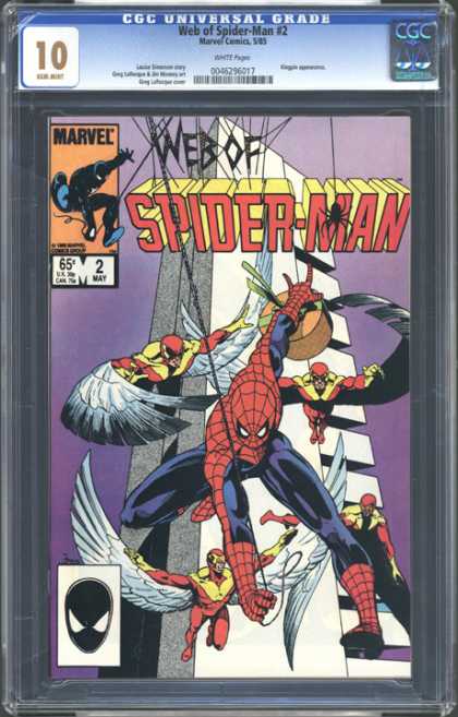 CGC Graded Comics - Web of Spider-Man #2 (CGC) - Black Mask - Wings - White Modernistic Tower - May 2 - Purple Background