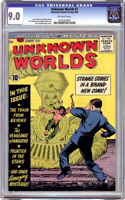 CGC Graded Comics - Unknown Worlds #1 (CGC) - Train - Blue Suit - Indian - Super Powers - Axe