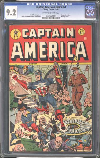 CGC Graded Comics - Captain America Comics #51 (CGC) - Poeple - Hat - Rope - Building - Wall