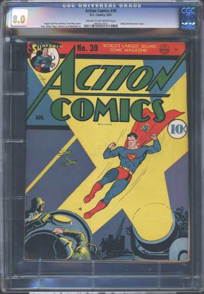 CGC Graded Comics - Action Comics #39 (CGC) - Superman - Soilders - Spotlights - Airplanes - Night