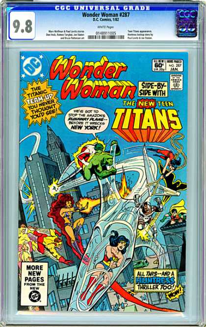 CGC Graded Comics - Wonder Woman #287 (CGC) - Teen Titans - Huntress - Wonder Woman - Airplane - New York