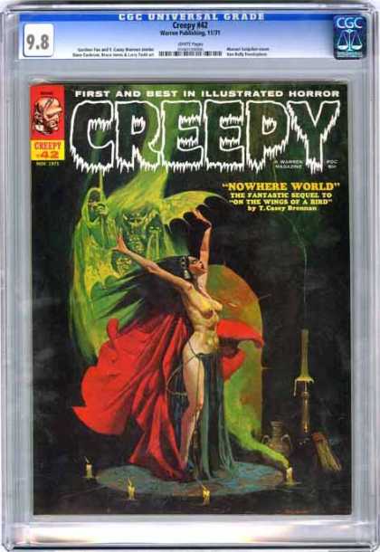 CGC Graded Comics - Creepy #42 (CGC) - Lady With Long Dark Hair - Candles - Lime Green Figure - Flowing Red Cloth - Horror