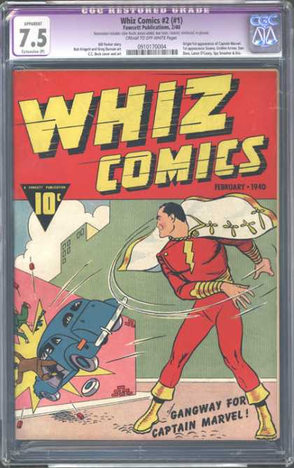CGC Graded Comics - Whiz cimics #2 (#1) (CGC) - Captain Marvel - Car - Wall - Crash - People Falling Out