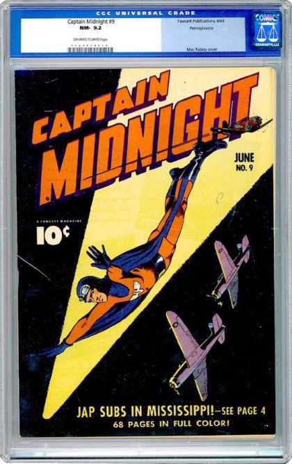 CGC Graded Comics - Captain Midnight #9 (CGC) - Captain Midnight - Ccc Universal Graded Nm 92 - Japanese Submarines - Fighter Planes - Mississippi