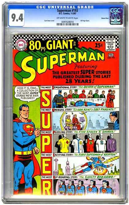 CGC Graded Comics - Superman #193 (CGC) - Superman - The Guilty Bizarro - Clark Kents Lost Parents - The Death Of Superman - The First Superman Of Krypton