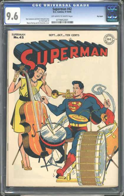 CGC Graded Comics - Superman #42 (CGC) - Superman - Drums - Trumpet - Superman Playing Instraments - Man Of Steel