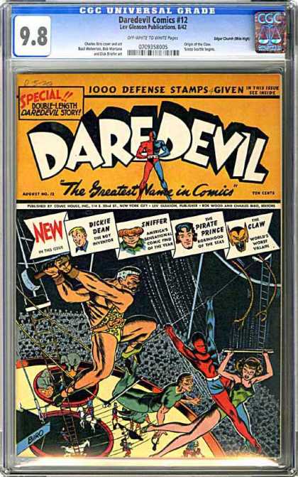 CGC Graded Comics - Daredevil Comics #12 (CGC) - Defense Stamps - Dickie Dean - Sniffer - Circus - Claw