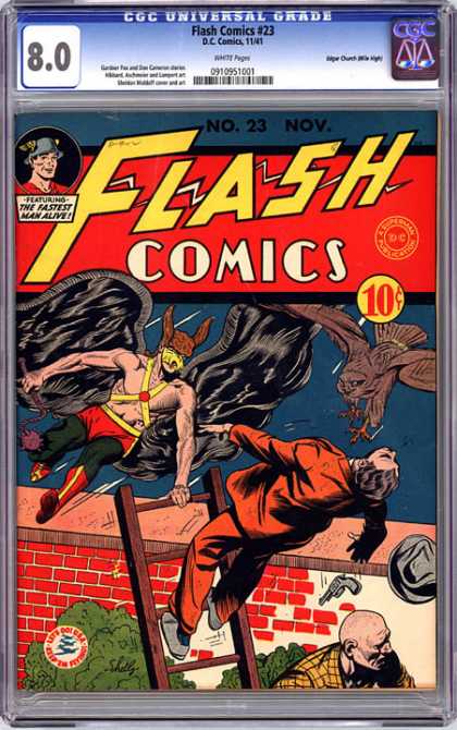 CGC Graded Comics - Flash Comics #23 (CGC) - Hawkman - Dc Comics - Ladder - Crooks - Gun