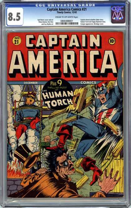 CGC Graded Comics - Captain America Comics #21 (CGC) - Captain America - Human Torch - Costumes - December Comics - Battle