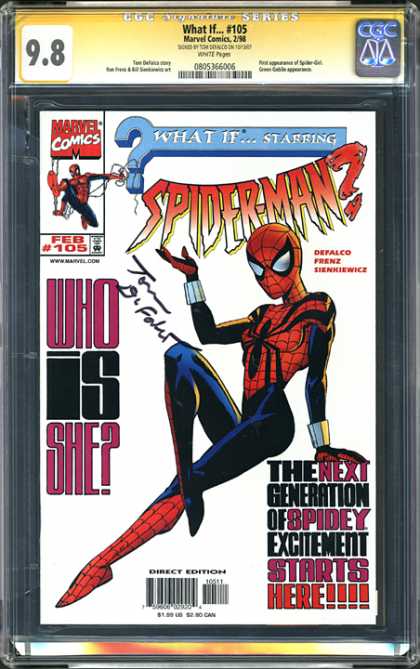 CGC Graded Comics - What If #105 (CGC) - Spider Girl - The Web She Weaves - Black Widow - What Big Eyes You Have - Shes Here