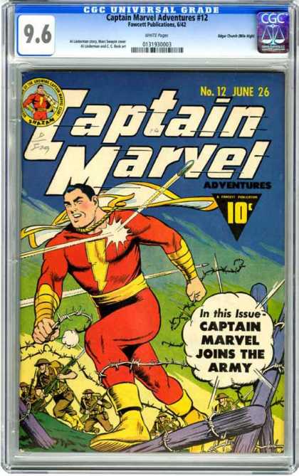 CGC Graded Comics - Captain Marvel Adventures #12 (CGC) - Captain Marvel Joins The Army - Bullet - Ricochet - Troops - Battle