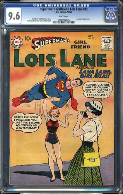 CGC Graded Comics - Superman's Girlfriend Lois Lane #12 (CGC) - Lana Lang - Red Cape - Flying - Camera - White Hat