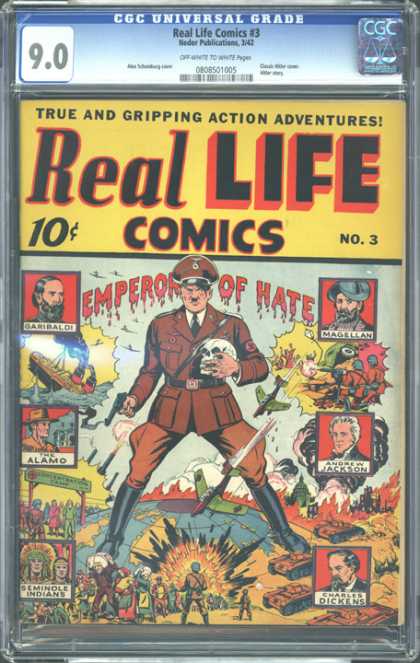 CGC Graded Comics - Real Life Comics #3 (CGC) - Emperor Of Hate - Skull - Airplanes - The Alamo - Battles