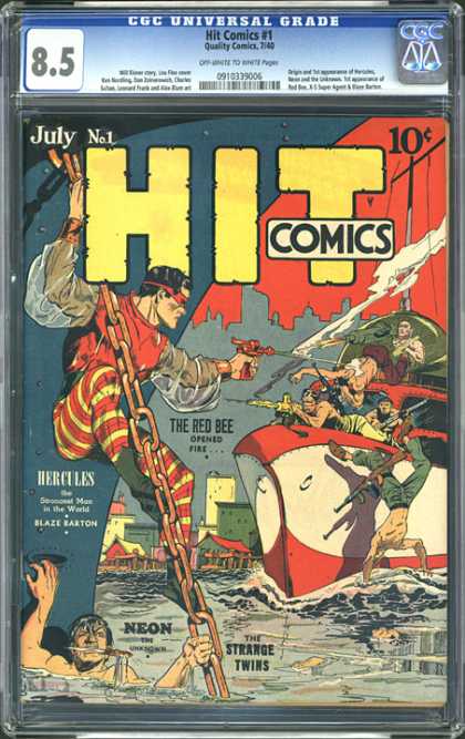 CGC Graded Comics - Hit Comics #1 (CGC) - Neon - The Red Bee - Water - Guns - Chain