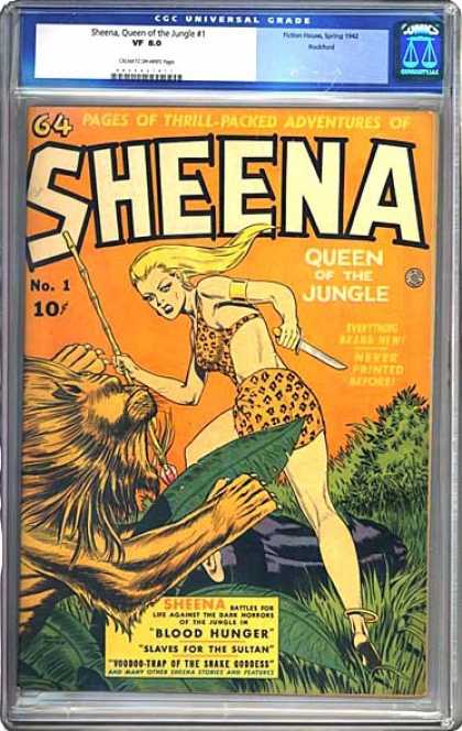 CGC Graded Comics - Sheena, Queen of the Jungle #1 (CGC) - Blood Hunger - Slaves For The Sultan - Voodoo-trap Of The Snake Goddess - Knife - Lion