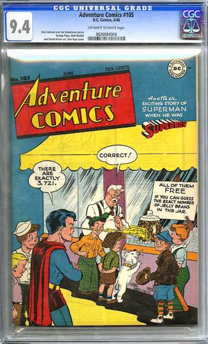 CGC Graded Comics - Adventure Comics #105 (CGC) - Superboy - Jelly Beans - Kids - Dog - Candy Store