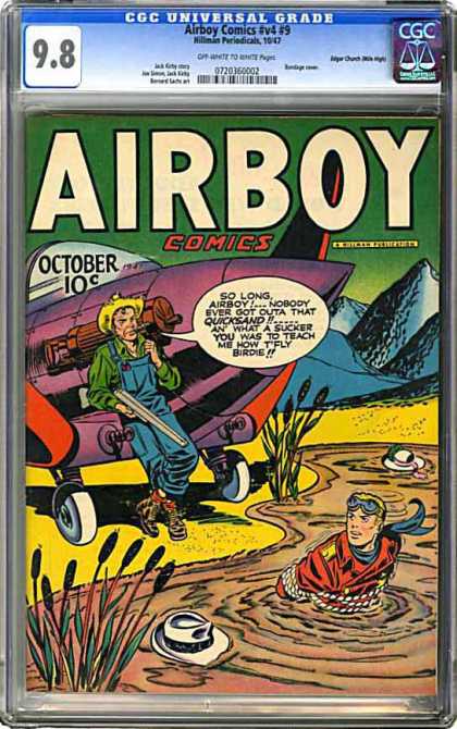 CGC Graded Comics - Airboy Comics #v4 #9 (CGC) - Farmer - Hat In Mud - Man In Mud - Plane - Shot Gun