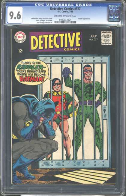 CGC Graded Comics - Detective Comics #377 (CGC) - Riddler - Robin - Batman - Batman In Jail - Villian Robin
