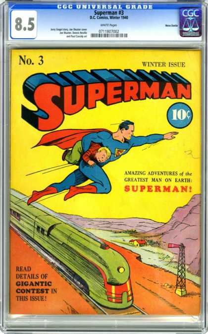 Greatest Man On Earth - Gigantic Contest - Train - Young Boy - Amazing Adventures CGC Graded Comics - Superman #3 (CGC) - Greatest Man On Earth - Gigantic Contest - Train - Young Boy - Amazing Adventures