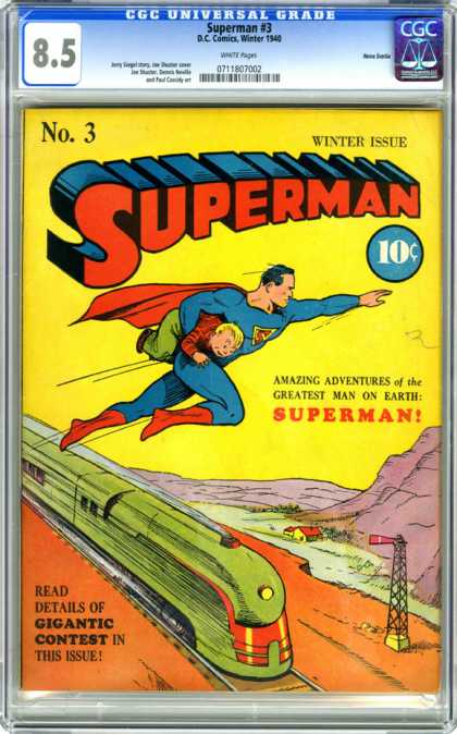 CGC Graded Comics - Superman #3 (CGC) - Greatest Man On Earth - Gigantic Contest - Train - Young Boy - Amazing Adventures
