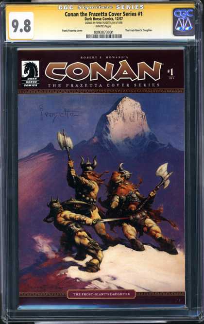 CGC Graded Comics - Conan the Frazetta Cover Series #1 (CGC) - Vikings - Axes - Sword - Mountain - The Front Giants Daughter