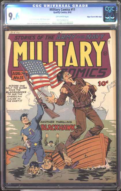 CGC Graded Comics - Military Comics #11 (CGC) - Soldier - Sinking Boat - American Flag - Gun - Swimming