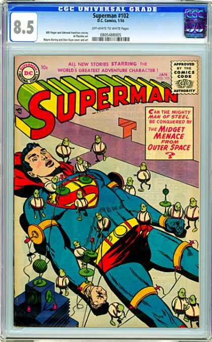 CGC Graded Comics - Superman #102 (CGC) - Superman - Arrested - Small People - Shocking - Liedown