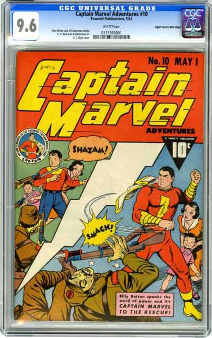 CGC Graded Comics - Captain Marvel Adventures #10 (CGC) - Shazam - Smack - Rescue - Guns - Kids
